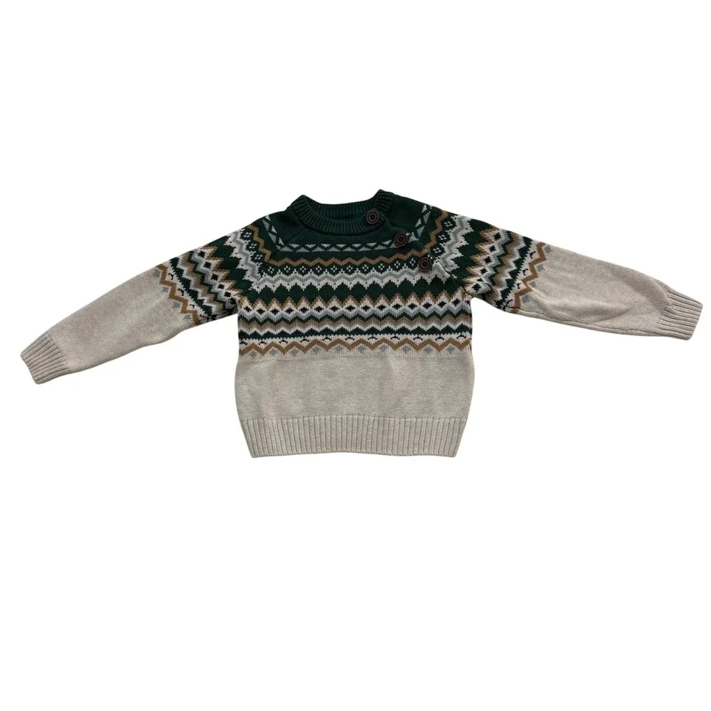 Gymboree Fair Isle Sweater Green‎ Tan White Boys Girls Toddler 2T